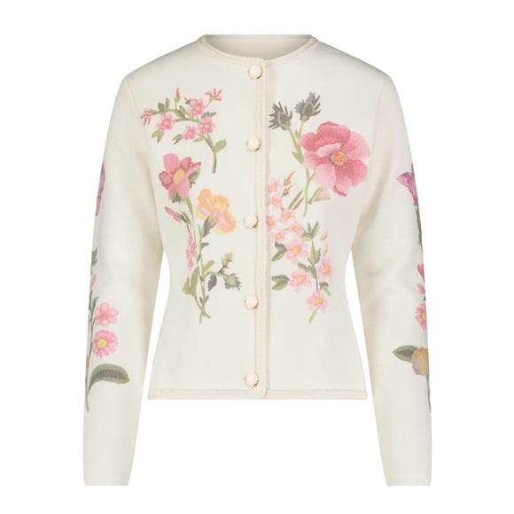Aleeza Paris Jackets & Blazers - Aleeza Paris XL Glanville Floral Embroidered Ivory Cardigan with Pink Blooms